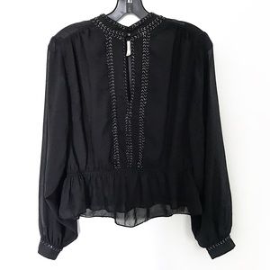 EUC Free People Long Sleeve Sheer Beaded Top